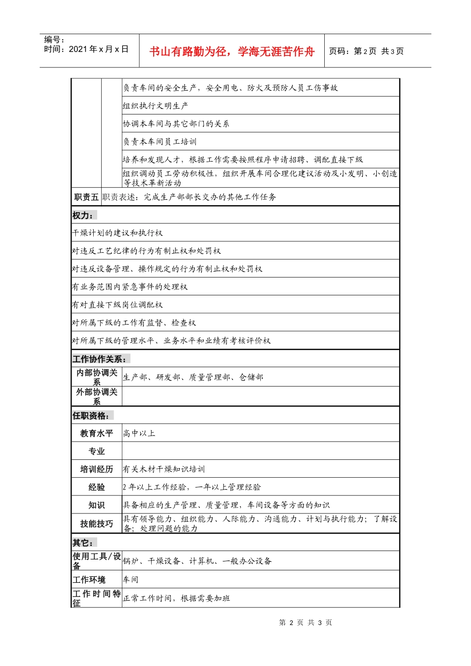 木业公司干燥车间主任岗位说明书_第2页