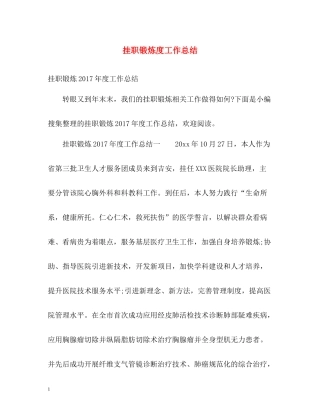 挂职锻炼度工作总结2