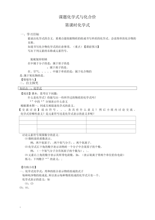 人教版九年级化学上册学案-化学式与化合价
