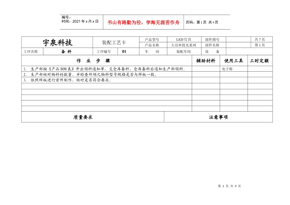 大功率投光灯装配工艺卡_第1页