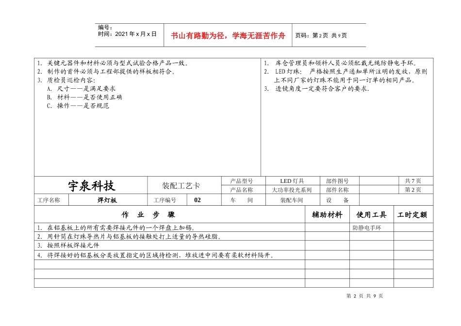 大功率投光灯装配工艺卡_第2页