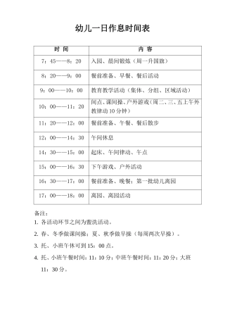 幼儿一日作息时间表