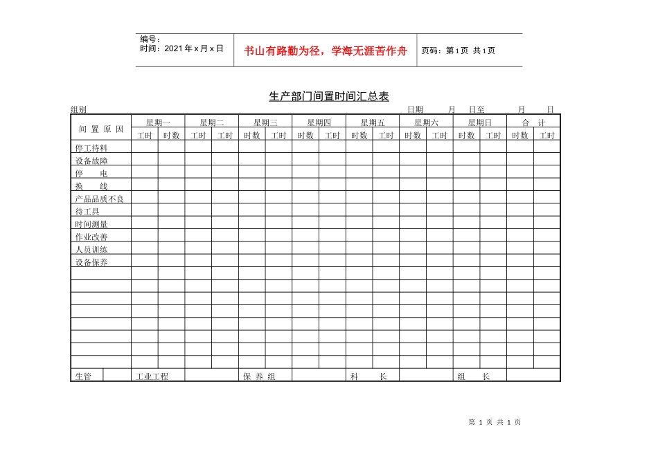 生产部门间置时间汇总表_第1页