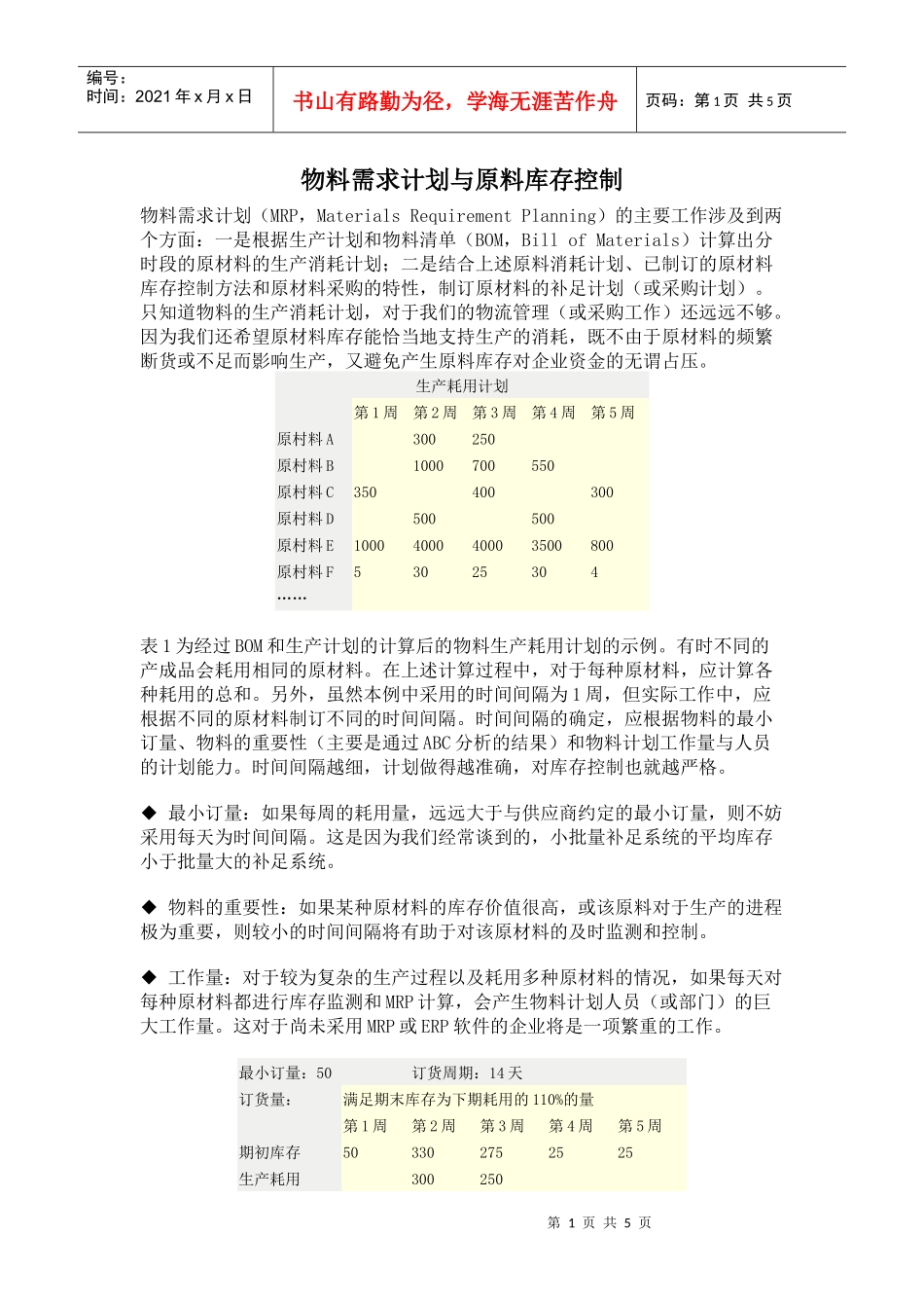 物料需求计划与原料库存控制_第1页