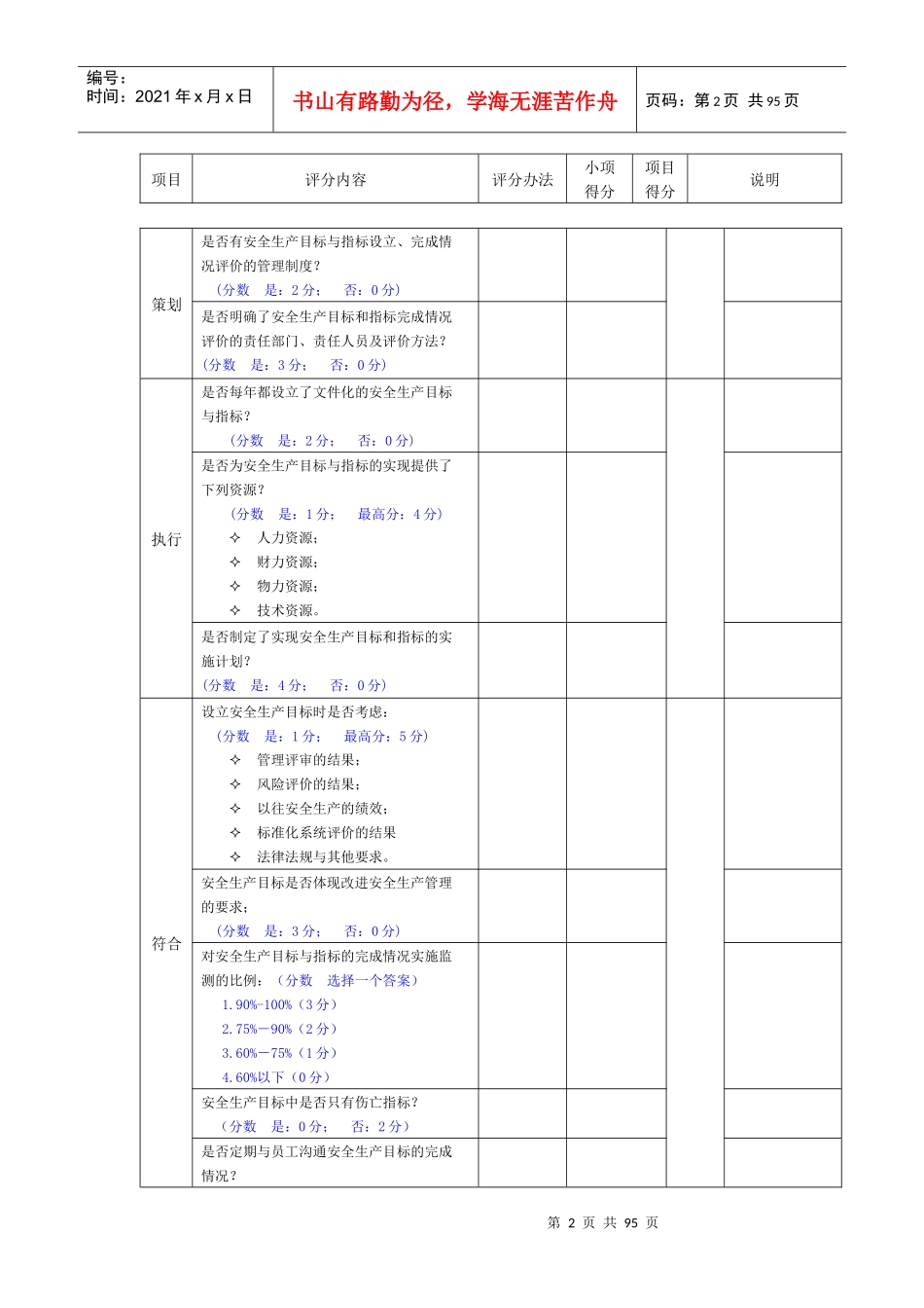 金属非金属地下矿山安全生产标准化评分办法_模板_第2页