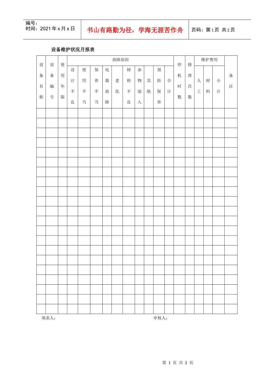 设备维护状况月报表_第1页