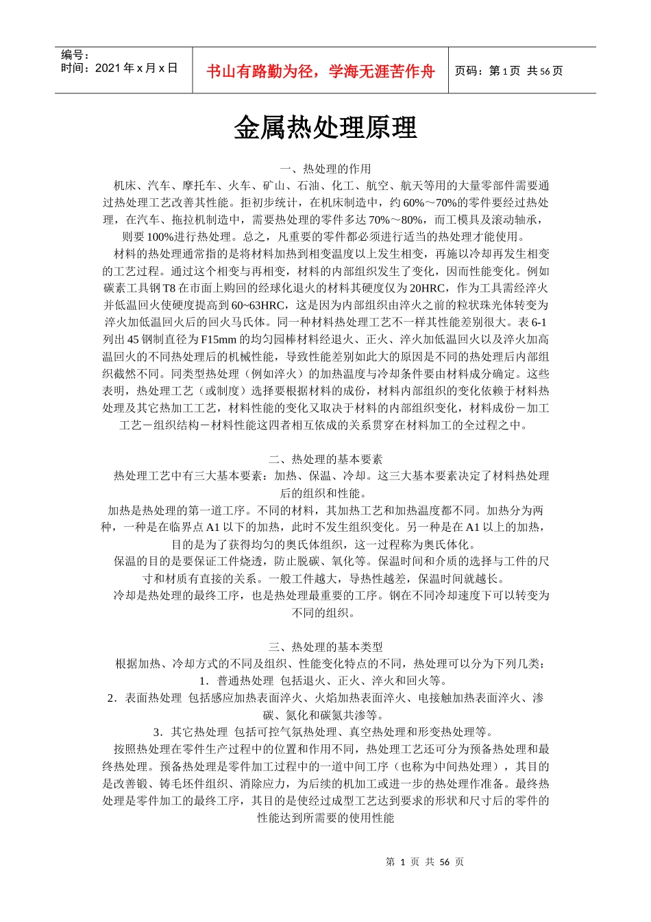 热处理原理以及退火正火淬火回火工艺_第1页