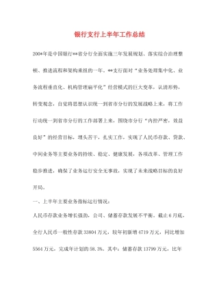 银行支行上半年工作总结
