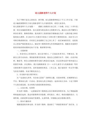 幼儿园新老师个人计划 