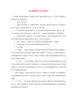 幼儿园新教师工作计划表范文 