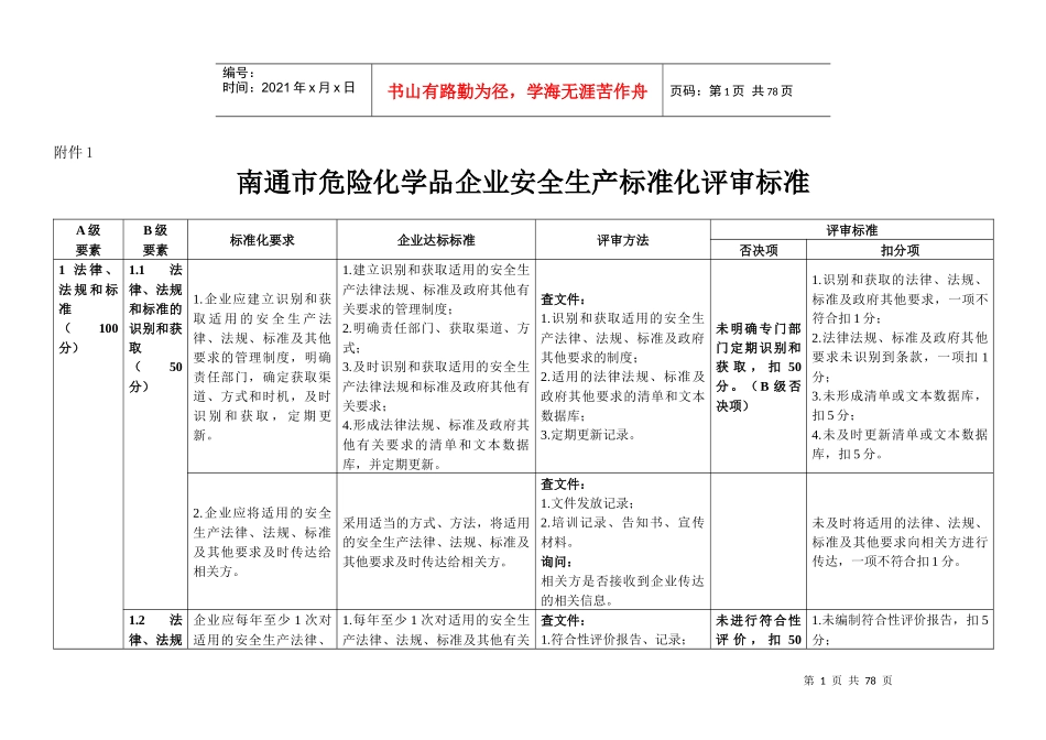最新南通市危险化学品企业安全生产标准化评审标准_第1页