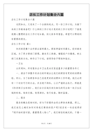 店长工作参考计划集合六篇