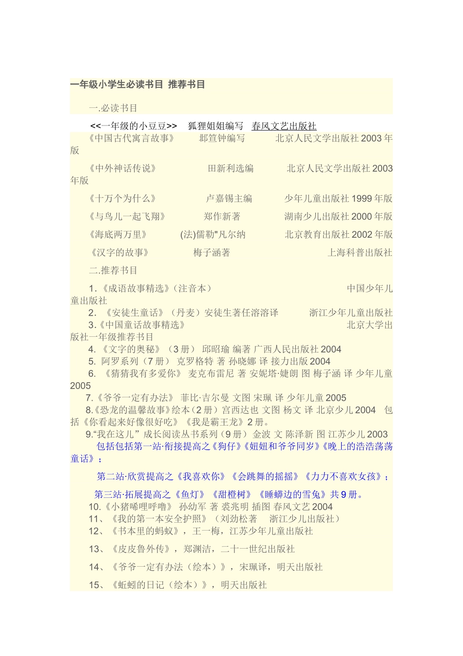 一年级小学生阅读-推荐书目_第1页