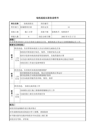 项目部钻机手组长岗位说明书