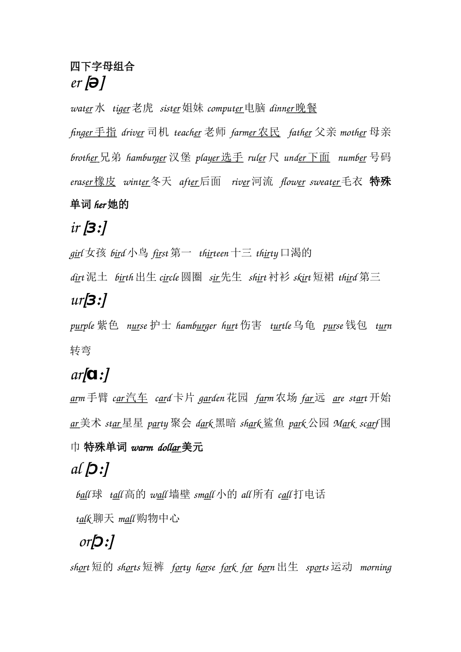 PEP四下字母组合归类_第1页