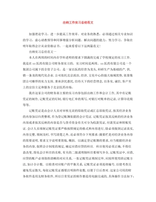 出纳工作实习总结范文