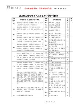 企业设备管理计算机应用水平评价参考标准