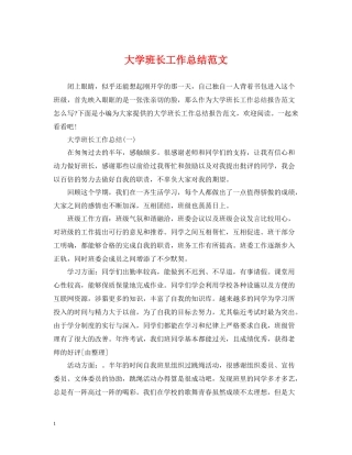 大学班长工作总结范文2