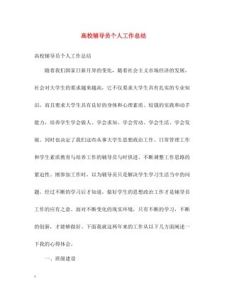 高校辅导员个人工作总结