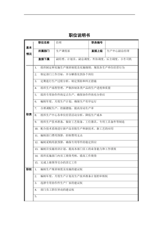 生产调度部经理职位说明书
