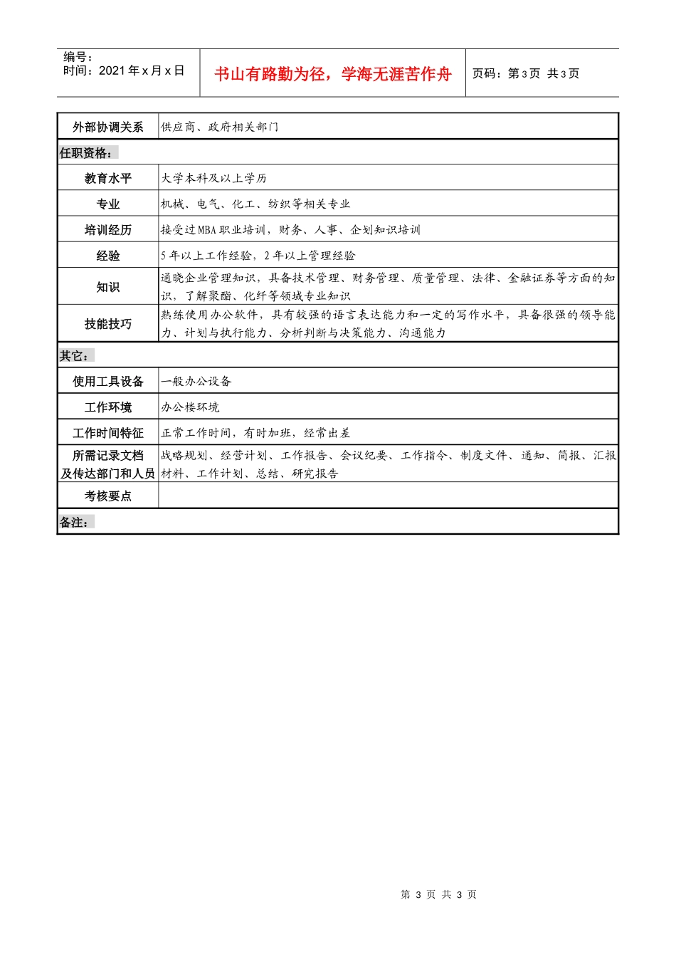 某化纤企业生产总监职务说明书_第3页