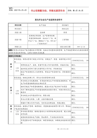 某化纤企业生产总监职务说明书