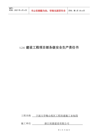 建设工程项目部各级安全生产责任书