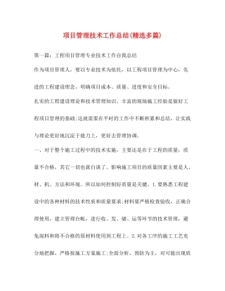 项目管理技术工作总结精选多篇)