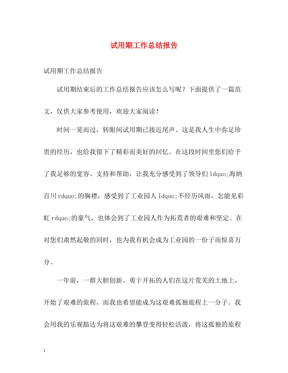 试用期工作总结报告_第1页