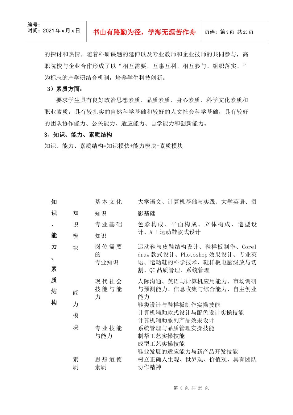 【最新版】鞋类设计与工艺专业培养方案_第3页