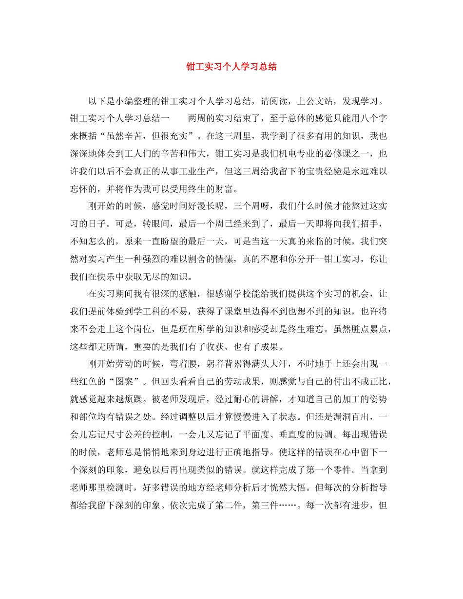 钳工实习个人学习总结_第1页