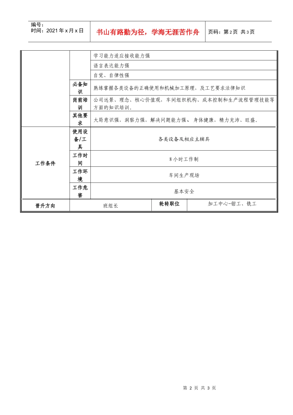 车间机动人员职位说明书_第2页