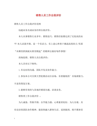 销售人员工作自我评价