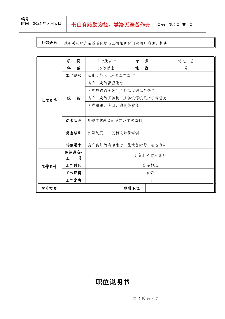 工艺组长职位说明书_第2页