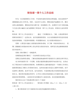 财务部一周个人工作总结