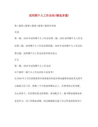 试用期个人工作总结精选多篇)