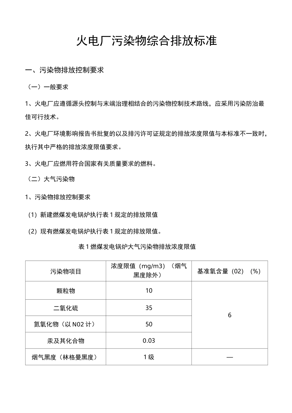 火电厂污染物综合排放标准方案_第1页