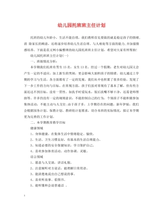 幼儿园托班班主任计划 
