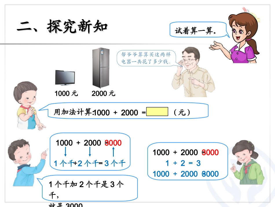 新人教版二年级数学下册整十整百整千加减课件_第3页
