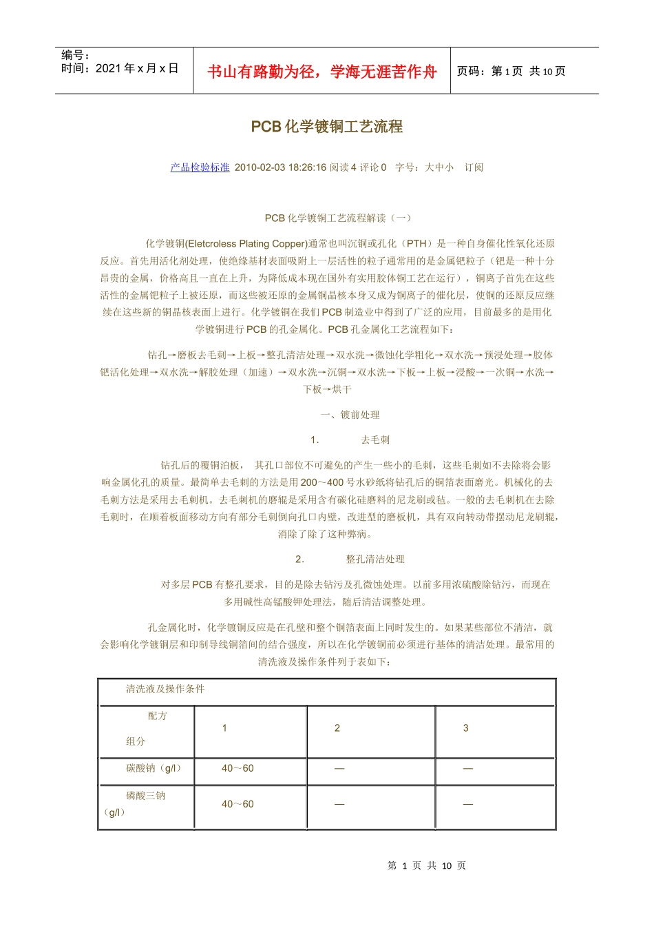 PCB化学镀铜工艺流程_第1页