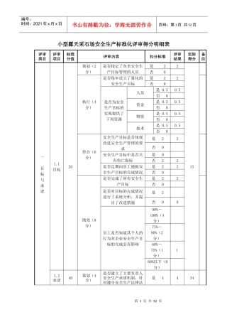 小型露天采石场安全生产标准化评审得分明细表