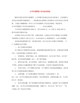 公司年度销售工作总结及规划