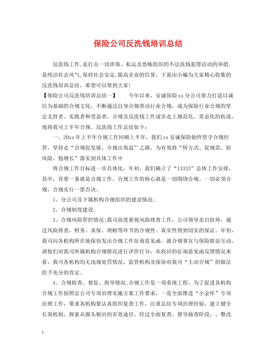 保险公司反洗钱培训总结_第1页
