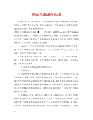 保险公司反洗钱培训总结