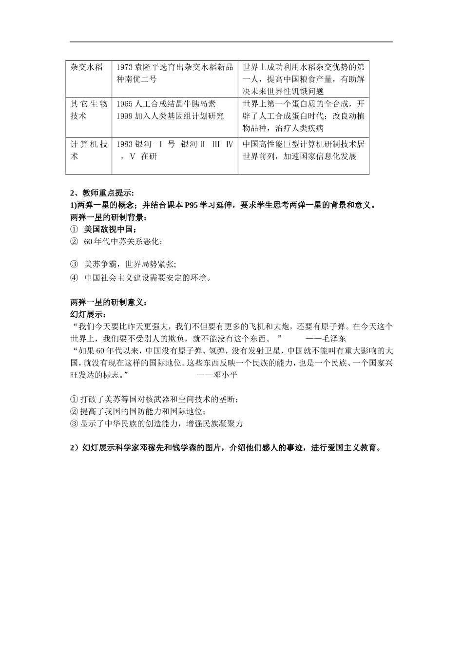 必修三19课建国以来的重大科技成就教学设计_第2页