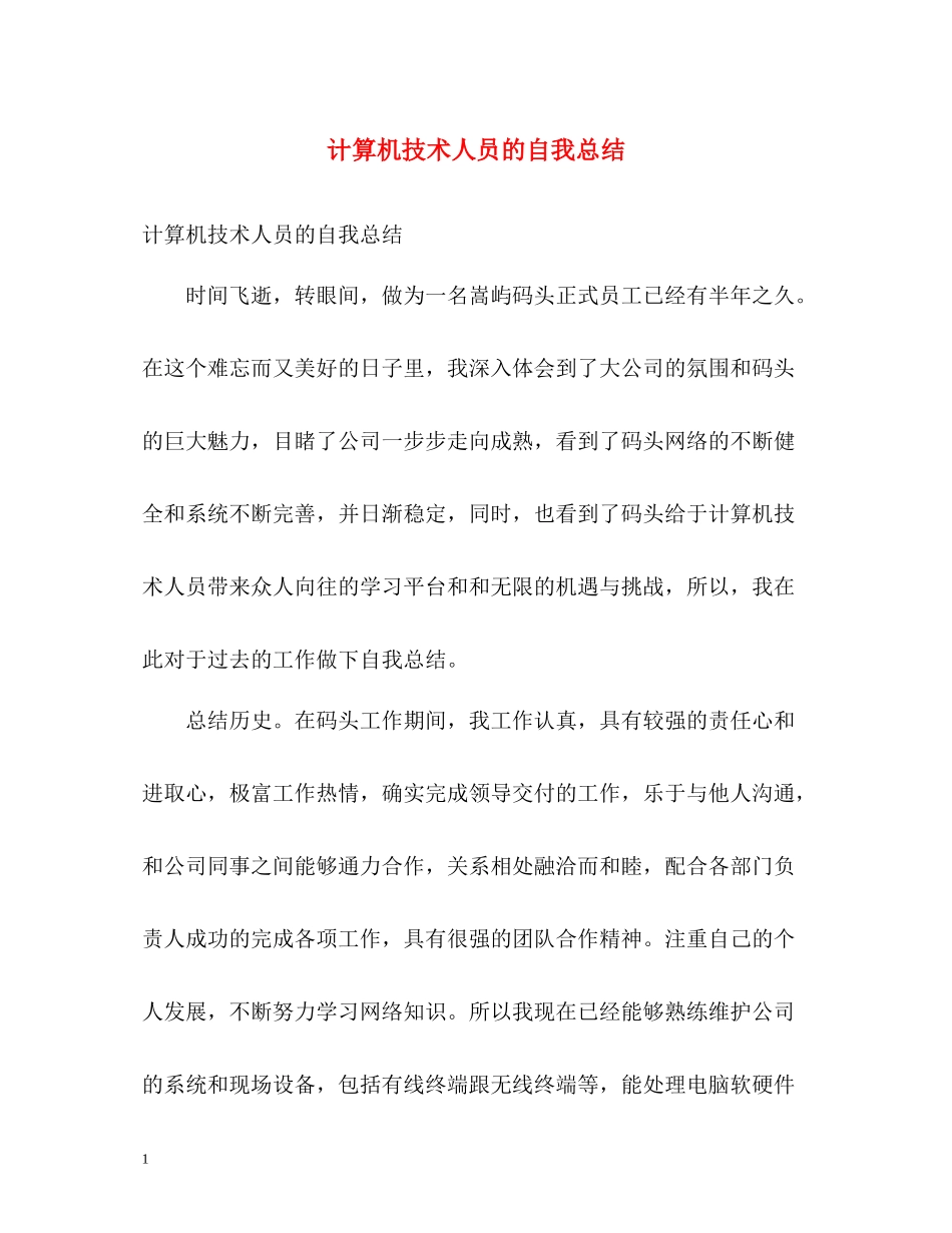 计算机技术人员的自我总结_第1页