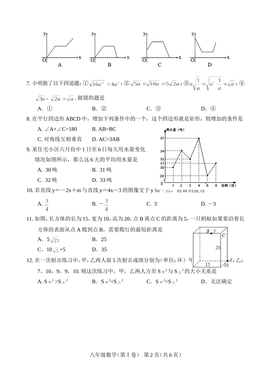 2014年春八年级数学下期末水平测试模拟试卷(含答案)最新_第2页