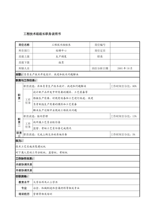航材院熔铸中心工程技术组组长职务说明书