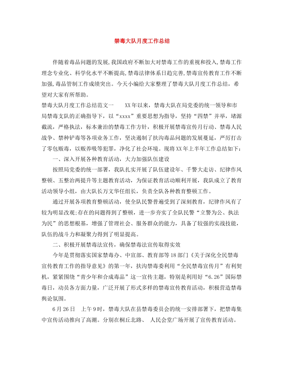 禁毒大队月度工作总结_第1页