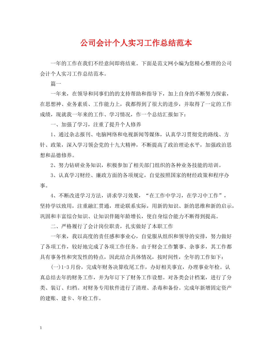 公司会计个人实习工作总结范本_第1页